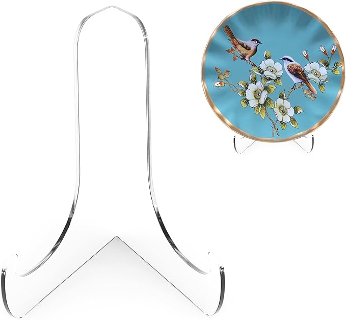 Boloyo 60-Degree Angle Acrylic Plate Display Stand , 4.5 Inch 5PC Clear Acrylic Display Holder Easel Base for Home Office Kitchen School Art Display