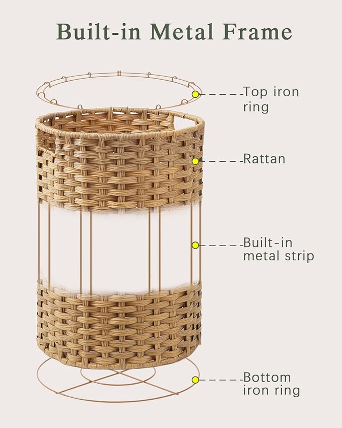 34.3 Gal (130 L) Large Laundry Hamper Laundry Basket Round Handwoven Wicker Laundry Baskets Rattan Laundry Basket with Removable Bag Handles 2 Mesh Bags for Living Room Bedroom Natural