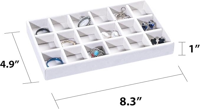 Frebeauty Jewelry Organizer Tray,Stackable Velvet Jewelry Trays,Drawer Inserts Earring Organizer For Women Jewelry Storage Display Case for Rings Stud Necklaces,Set of 4(White)