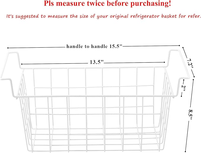 Orgneas 15.5 Inch Freezer Organizer Bins for Chest Freezer Refrigerator Basket Storage Rack Bins Deep Freezer Metal Wire Baskets 2pcs