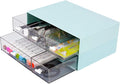 Desktop Organiser with 5 Drawers, Stackable Plastic Storage Box on Desk, Small Drawers Storage Unit for Home Collection, Cosmetics, Office Supplies (2 Flat Layers, Blue)