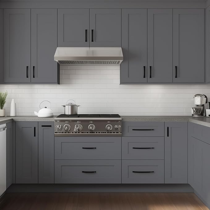 Solid Wood RTA Tray Base Cabinet with Full Height Door & Adjustable Shelf – Shaker Style Kitchen Storage Organizer, Durable Plywood Construction, Easy Assembly 9”W x 24”D x 34.5”H (Grey)