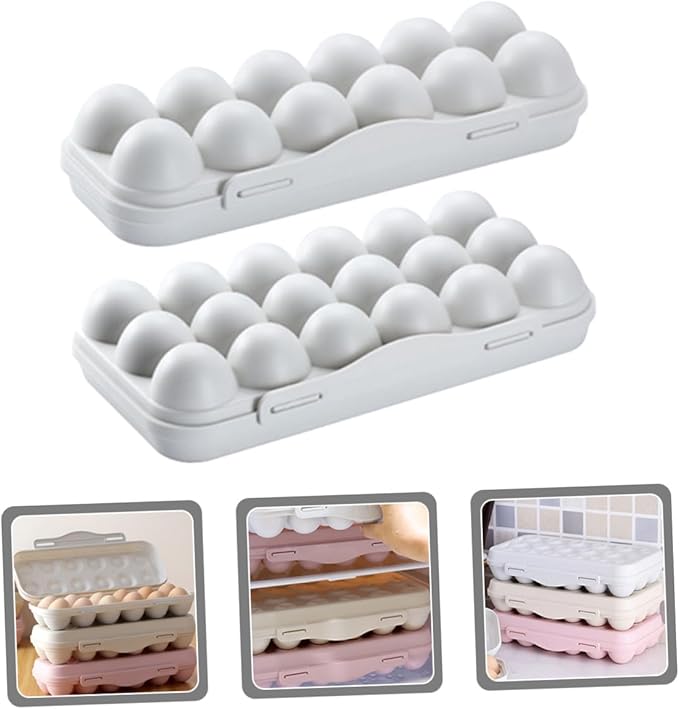 Angoily 2pcs Egg Organizer Container for Refrigerator with Lid Stackable Plastic Egg Holder Tray Large Capacity Slots Storage Box for Kitchen Fridge Space Saving