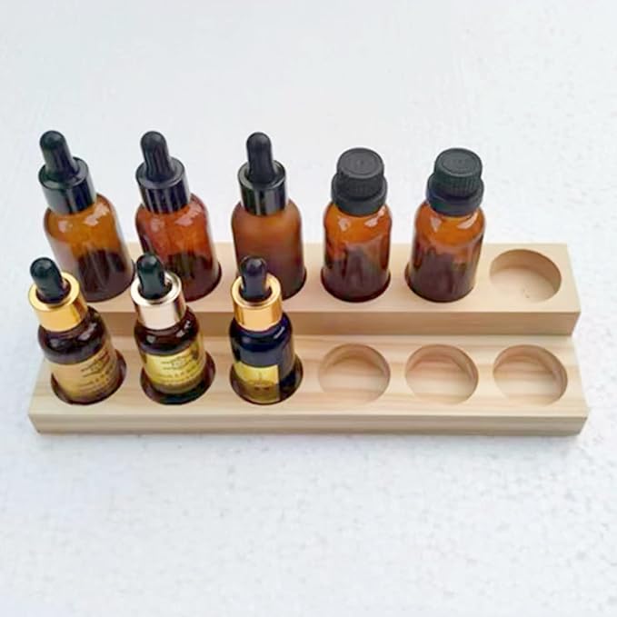 2 Pcs Wooden Essential Oil Display Stand 2 layer Tabletop Essential Oils Perfume Storage Racks Oil Bottles Holder Essential Oil Organizer Nail Polish Shelf for Organizing Displaying