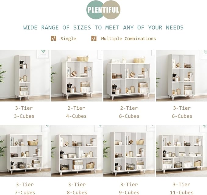 IOTXY Open Cube Low Bookcase - 2-Tier Freestanding Storage Display Cabinet Organizer with Legs for Home Office, 4-Cubes Open Shelf Short Bookshelf, White
