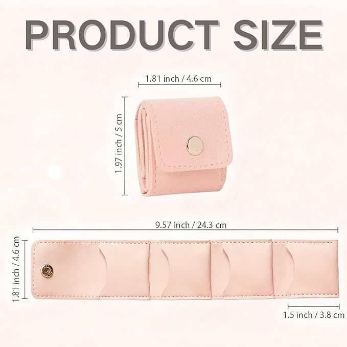 Mini Travel Jewelry Bag,Mini Jewelry Pouch,Protable travel Jewelry Storage Organizer Case,Small Jewelry Storage Roll with Buckle for Earrings,Rings,Necklaces (Pink, 1Pcs)