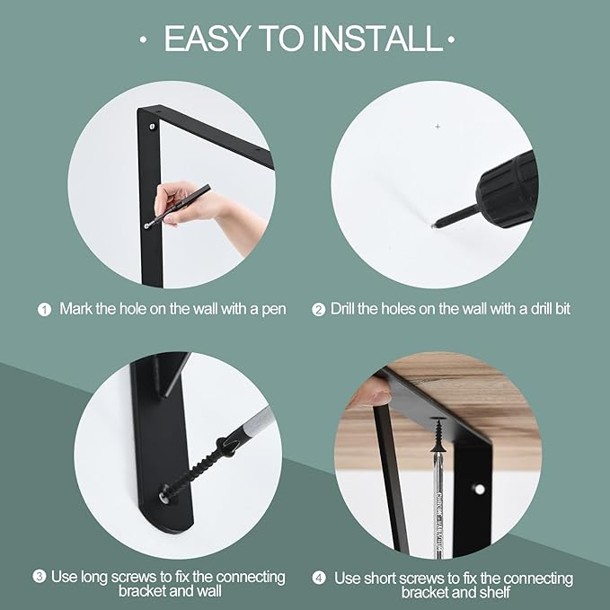 20 Pack L20 x H 12" Black Heavy Duty Shelf Brackets with Screws Metal Shelf Brackets Shelf Support Angle Brackets for Shelves L Brackets Heavy Duty Floating Shelf