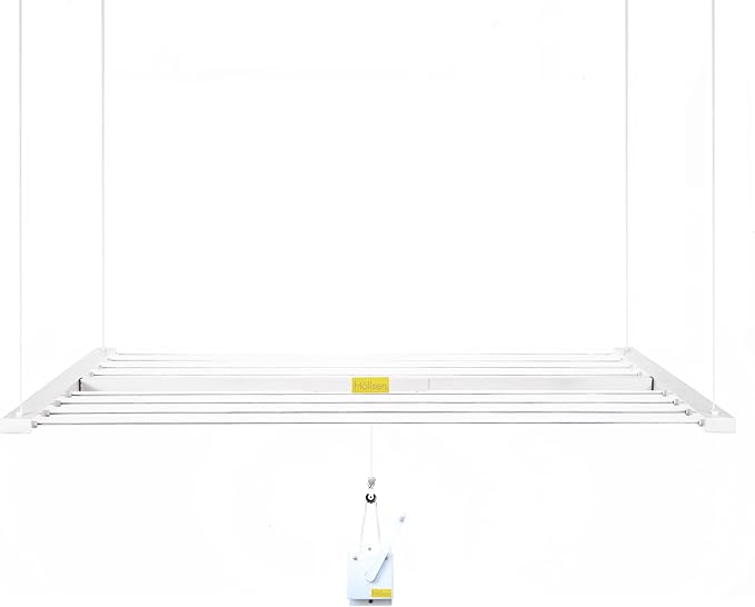 XL Ceiling Mounted Drying Rack – Heavy-Duty Pulley Clothesline for Large Loads – Rustproof Aluminum Frame (64" x 23.6")