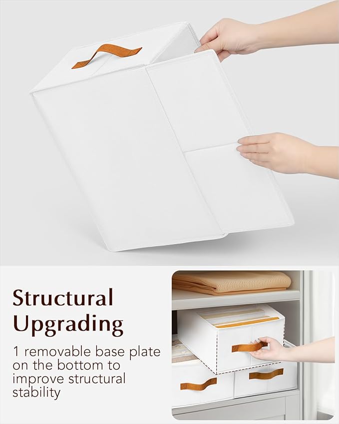 Clothes Organizers and Storage - 4/5/7 Grids Fabric Jeans Organizer with Handles, Foldable Closet Organizers Dividers, Wardrobe organizer for Pant, Sweater, T-shirt, Scarf, 3 Pack, White