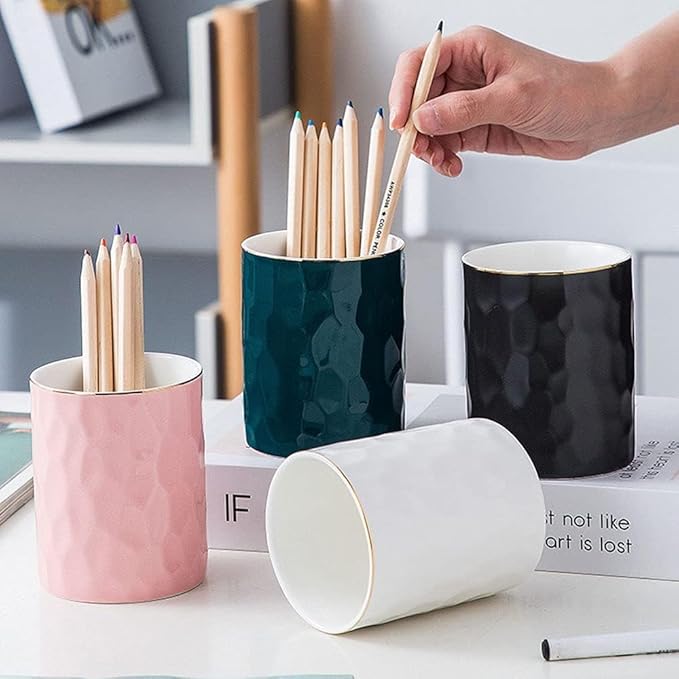 HANKOR Ceramic Pen Holder Cup Pencil Holder for Desk, Makeup Brush Holder Organizer for Office Home (Green)