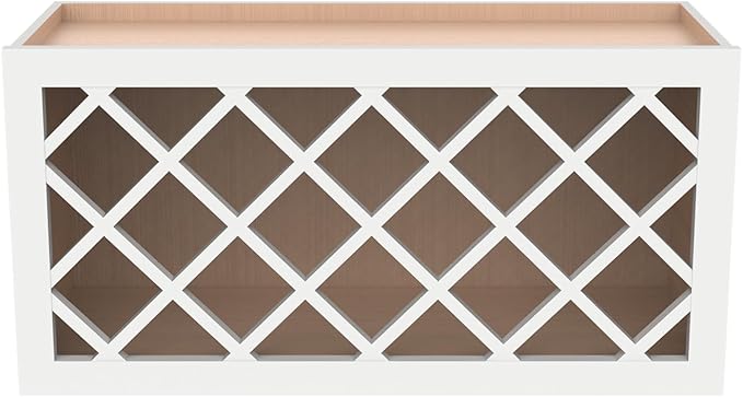 Solid Wood RTA Wine Bottle Rack and Wall Cabinet with Lattice Panels - Wine Storage for Bar, Pantry, and Basement - Mocha (Origami White, 30'W 12'D 18'H)