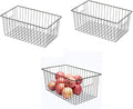 16inch Freezer Wire Storage Organizer Baskets, Household Refrigerator Bins with Built-in Handles for Cabinet, Pantry, Closet, Bedroom