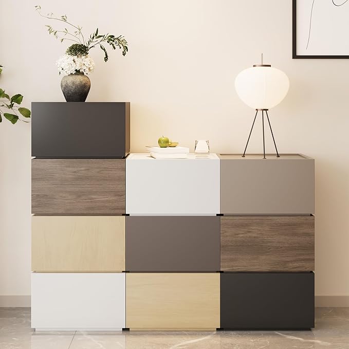 Modern Nightstand Modular Stackable Drawers Modular Storage Bedroom Furniture Set - Bedside Table, Storage Cabinet, Sofa End Table for Bedroom Living Room Hallway Entryway Grey Large
