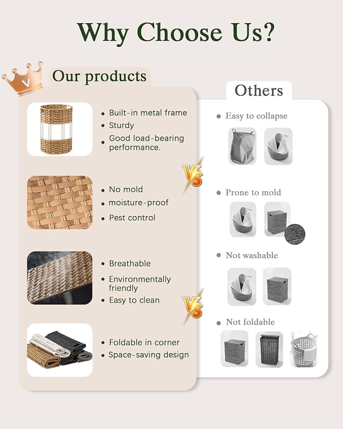 Laundry Hamper Laundry Basket Round 19.0 Gal (72 L) Handwoven Rattan Hamper, Large Wicker Hamper Basket with Removable Liner Bag Handles 2 Mesh Bags for Bathroom Living Room Natural