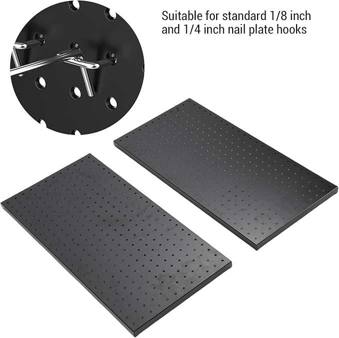 Fafeicy 2Pcs Black Pegboard Metal Wall Panel 24x12 Inches Heavy Duty Organizer for Shop Garage Storage
