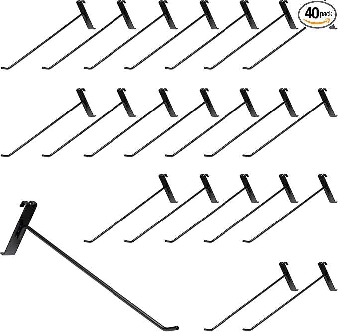 12 Inch Gridwall Hooks, Grid Panel Hanging Hooks for Retail, Home, and Workspace Organization, Displays, and Storage Solutions(40Pack,Black)