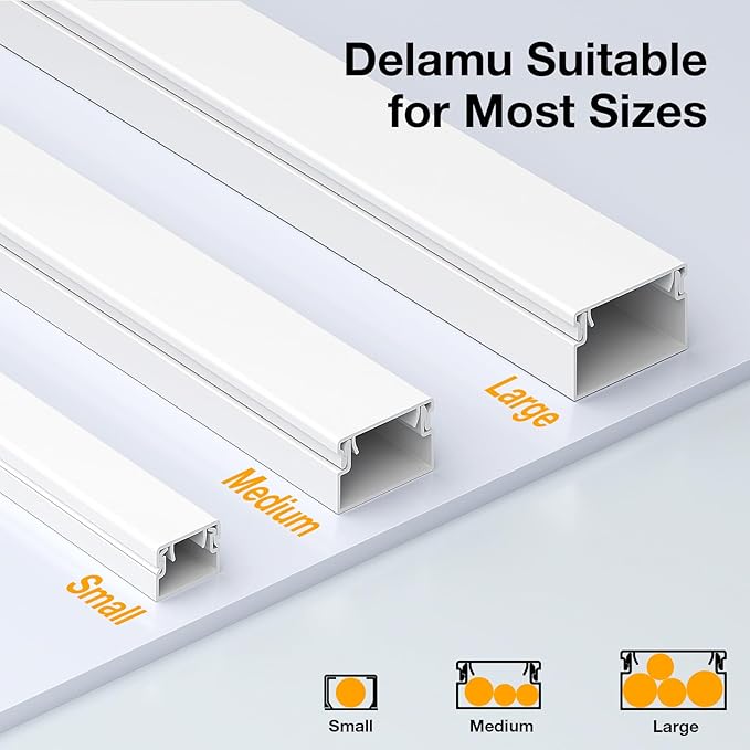 Delamu Cord Hider Wall, 63in Cord Covers for 1 Wire on Wall, Premium Cable Hider Wire Covers for Cords, Self-Adhesive Cable Cover Management, Easy Set-up Wires Hiders for TV, W0.55 H0.4in, White