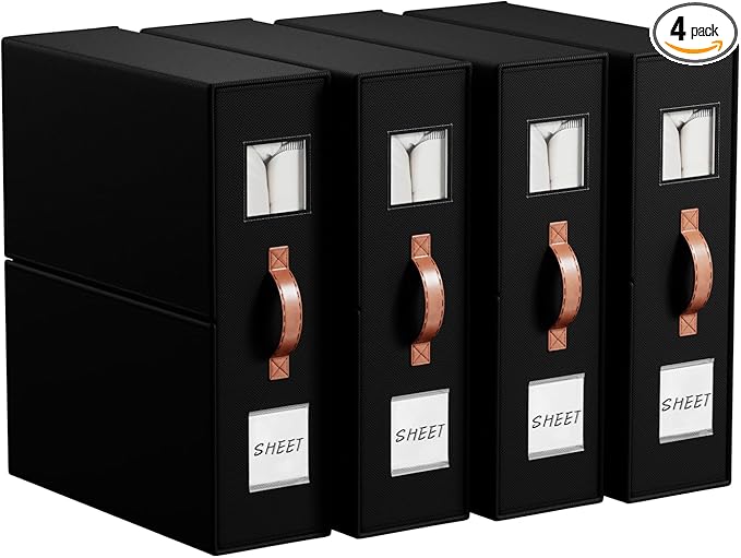 4 Pack Bed Sheet Storage Organizers- Premium Fabric Closet Organizer with Clear View Window, Space-Saving Foldable Design for Queen/King Size Bedsheets, Blankets & Duvet Covers