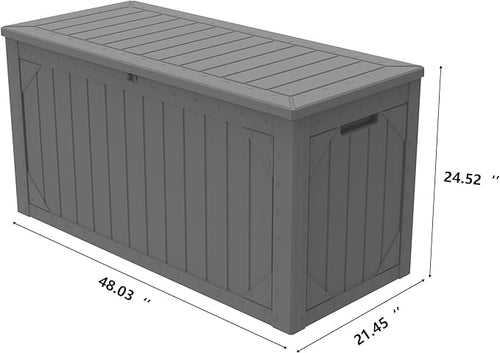 100 Gallon Outdoor Storage Box Waterproof,Resin Deck Box Storage Bin for Cushion Patio Furniture, Pool Accessories, and Garden Tools, Lockable & UV-Resistant, Grey