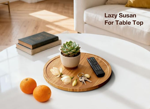 10" Acacia Wood Lazy Susan Turntable Organizer for Table Top, Round Wooden Lazy Susan Storage for Cabinet Countertop Pantry, Decorative Tray for Kitchen Bathroom Decor Coffee Bar Accessories