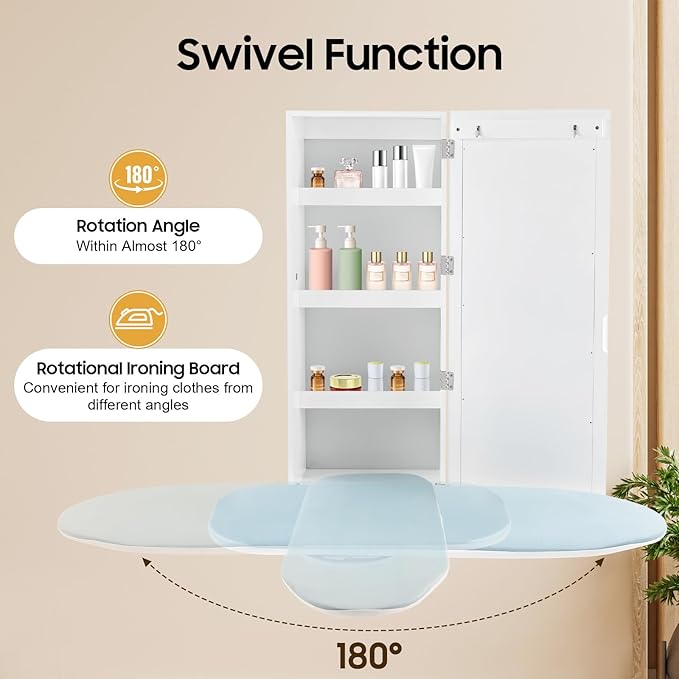 Wall Mounted Ironing Board with Storage Cabinet,Foldable Ironing Storage Station,Built in Foldable Ironing Board Closet with Storage