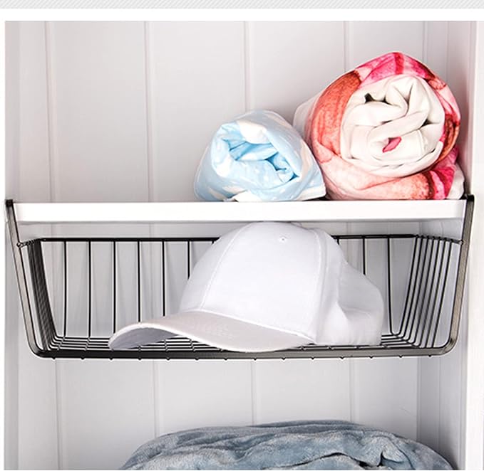 Undershelf Storage Basket Under Shelf Wire Basket Household Metal Under Shelf Hanging Storage Bin Basket Slides Under Shelves for Storage Space Saving for Kitchen Pantry Bookshelf 4 PCS