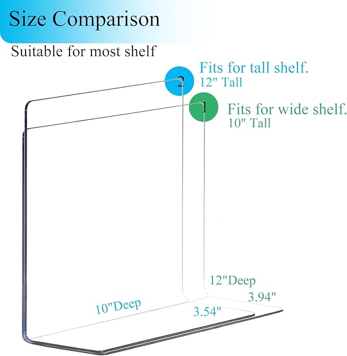 Shelf Dividers for Closet Organization: 10" Tall x 12" Deep Acrylic Closet Shelf Dividers for Clothes Sweater Purse - Clear Closet Organizers and Storage Separators for Shelves