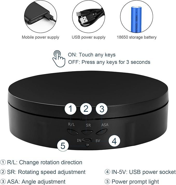 22 lbs Motorized Rotating Display Stand for Jewelry, Automatic Mute Auto Rotating Stand, Electronic Turntable with USB for Display, Photography Products