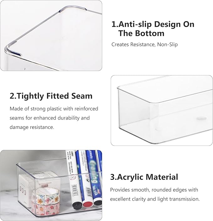 Acrylic Makeup Brush Organizers,3 Pack 1 Section 1 Compartments Transparent Plastic Lipstick Holder Clear 9.13x3.54x2.36 Inches Storage Square Cube for Bathroom Jewelry Accessories