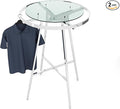 Econoco Folding Round Garment Rack, Adjustable Height Retail Display, Chrome Finish (36" Rack with Glass Shelf Topper)