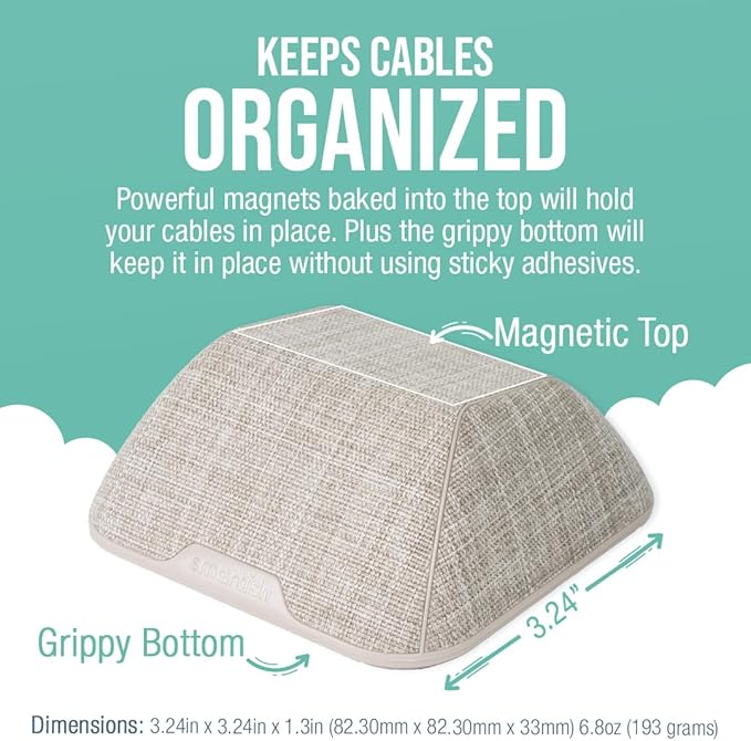 Smartish® Magnetic Cord Holder - Cable Wrangler Organizer Stocking Stuffer with Magnet Clips for Charger Management on Desktop, Nightstand for USB-C + Lightning - Lightly Toasted Beige