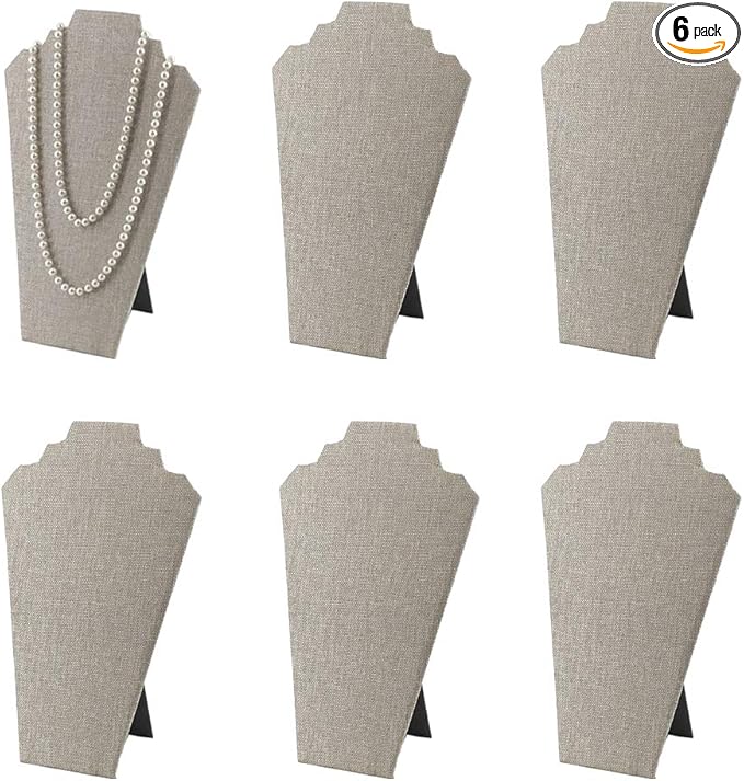 6pcs/ Pack 12.5inches Necklace Display Stands Easel Jewelry Organizer Stands for Show, Necklace Bust (Gray Linen 6pcs)