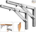 Folding Shelf Brackets, Max Load 300 lb, Heavy Duty Stainless Steel Collapsible Wall Mounted Shelf Brackets for Table, Space Saving DIY Bracket, Pack of 2 (2, Foldable 16")