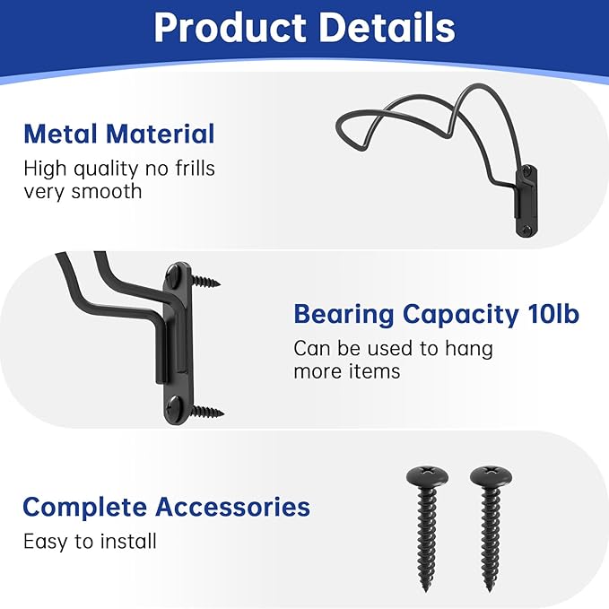 2-Pack Wall-Mounted Multi-Purpose Helmet Storage Display Rack - Durable Metal Hanger Hook for Equestrian, Motorcycle, Baseball, Hockey, Rugby & Electronic Helmets | Heavy-Duty Construction with Screws