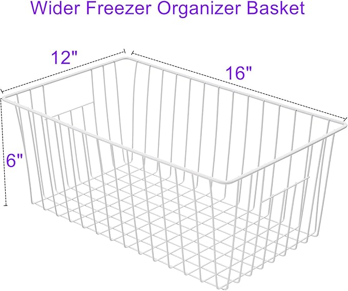 16inch Upright Freezer Organizer Baskets for 13-14,16-21 cu.ft Standup Freezer, Settle freezer chaos and reduce food waste effectively, Durable, Fully Use Space, Improve Air Circulate,Pack 4
