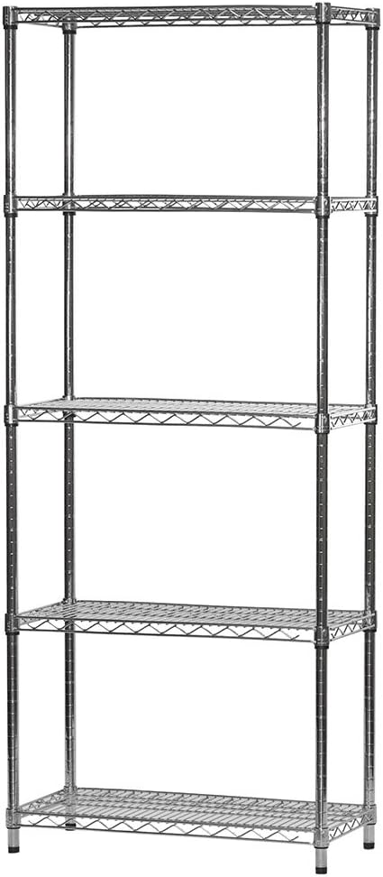 Shelving Inc. 14"d x 30" w x 64" h Chrome Wire Shelving with 5 Tier Shelves, Weight Capacity 800lbs Per Shelf