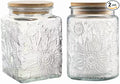 ANSQU Set of 2 Vintage Glass Storage Jars, Glass Food Storage Containers(25.3oz/23.7oz), Candy Jars with Lids for Kitchen Coffee, Tea, Cookie, Sugar, Bath Salts, Cute Jar