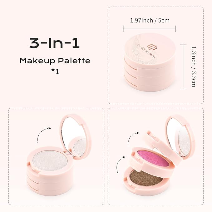 Color Nymph 3-IN-1 Face Palette, Ultra-Smoothy Creamy Blush Highlighter Bronzer Palette, Shimmer & Long-Lasting, Glowy Finish - Makeup Stacks for Travel | Vegan & Cruelty-Free - Starlit Glow