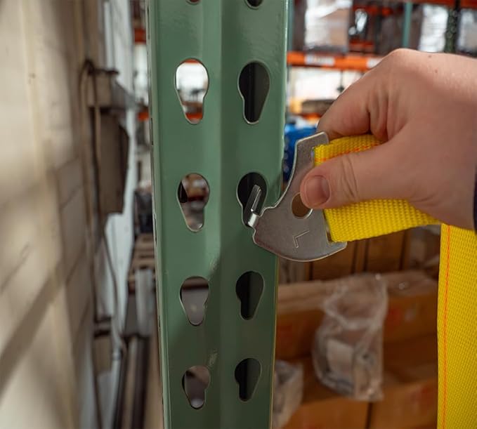Mytee Products 2" x 98.5" Pallet Rack Safety Straps - 2400 lbs Breaking Strength - Yellow Polyester - Fits 8 ft Pallet Bay