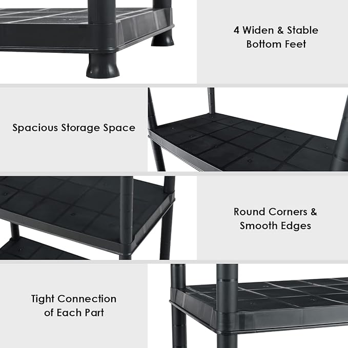 IRONMAX 5-Tier Plastic Shelving Unit, Multi-Purpose Shelf Rack, No Tools Required, Free Standing Storage Shelves for Garage Basement Kitchen, Black (1, 33.5“L X 16”W X 73“H)