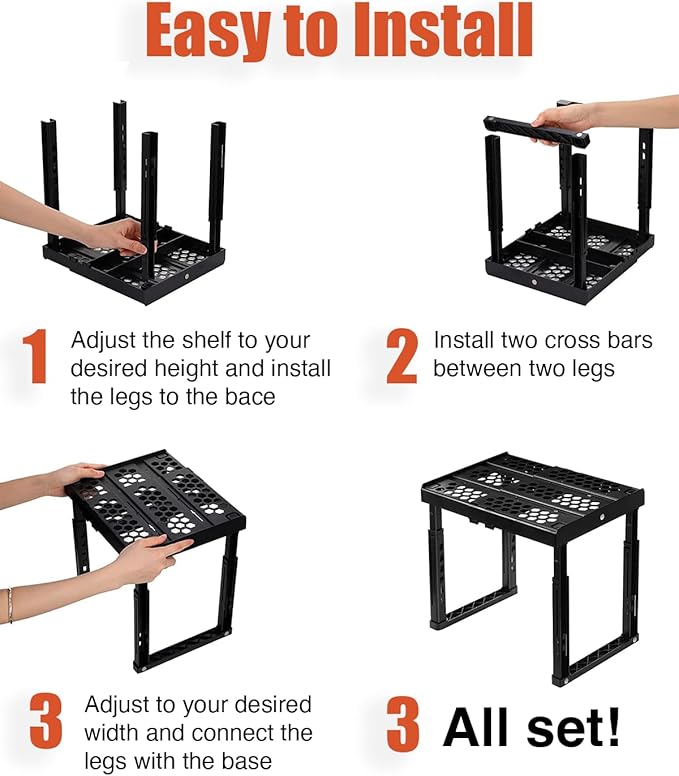 Locker Organizer Shelf， Adjustable Width and Height, Stackable, Ideal Locker Shelf for School, Office, Gym Lockers, or Even Kitchen Cabinets & Under Sink Organization (Black 1 Pack)
