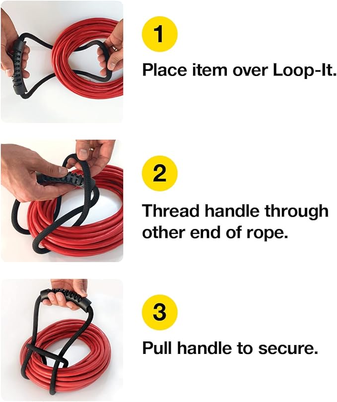 Loop-It Storage Straps by Wrap-It Storage - 18-inch (3-Pack) Black - Extension Cord Organizer, Vacuum Hose Holder, Shop Storage, Air or Water Hose Organizer for your Home, Garage, Boat, RV and More