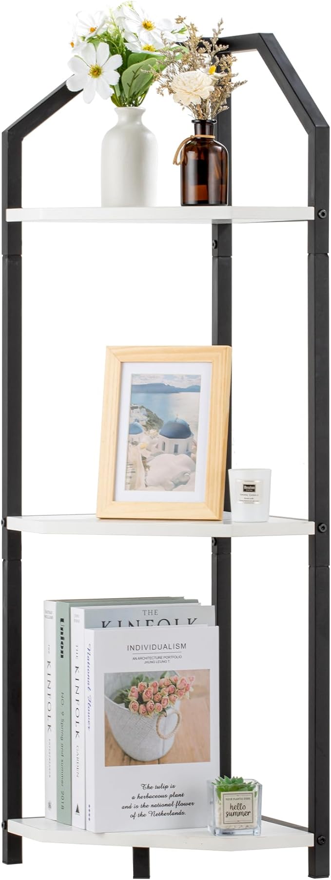 Fun Memories 3 Tier Corner Shelf, 40” Corner Shelf Stand, Corner Bookshelf Plant Stand, Storage Shelf for Bathroom, Living Room, Kitchen,Home Office, White