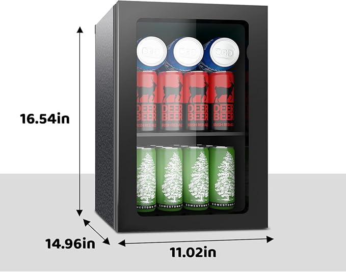 24 Can Mini Beverage Fridge, 0.9 Cu.Ft Compact Drink Refrigerator with Clear Door & Adjustable Shelves, Temperature Control, Quiet Compressor Small Refrigerator for Soda, Beer or Wine