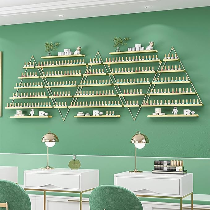 Wall Mounted Shelf Nail Polish Bottle Display Rack, Triangular Essential Oil Perfume Storage Rack, Multifunctional Hanging Salon/Beauty/Nail Shop Organizer Perfume Holder(Size:6,Color:White)