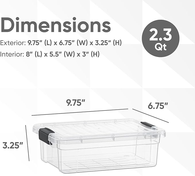 Superio Storage Bins with Lids- 6 Pack, 2.3 Qt Clear Boxes for Organizing, Stackable Plastic Containers- BPA Free, Non-Toxic, Odor Free, Organizer for Home, Office, Dorm