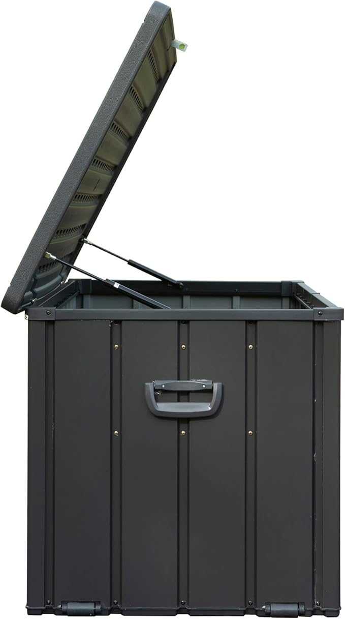 KUIKUI 100 Gallon Deck Box Waterproof, 100 Gallon Outdoor Storage Box, Metal Deck Box Waterproof for Pool Patio Cushions and Sports Pools Equipment, Dark Gray