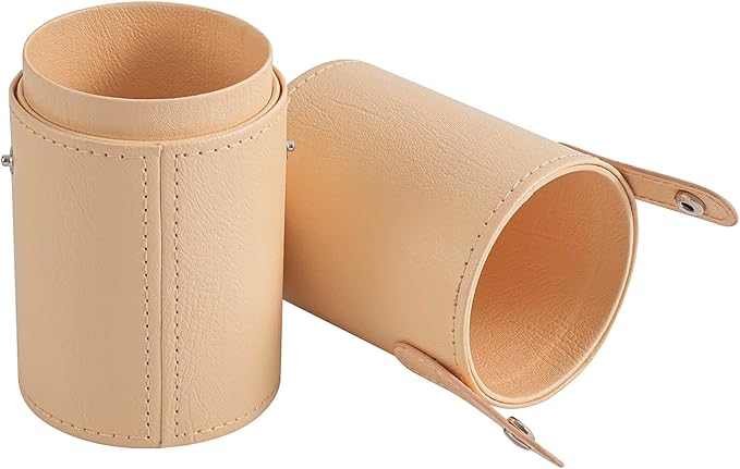 Portable Makeup Brush Holder, Waterproof PU Leather Travel Makeup Brush Case Bag Cup, Brush Storage Dustproof Bag (04Beige)