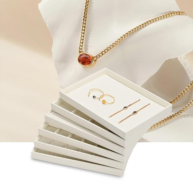 Jewelry Ring Display Tray Beige Microfiber Ring Earrings Display Organizer Tray