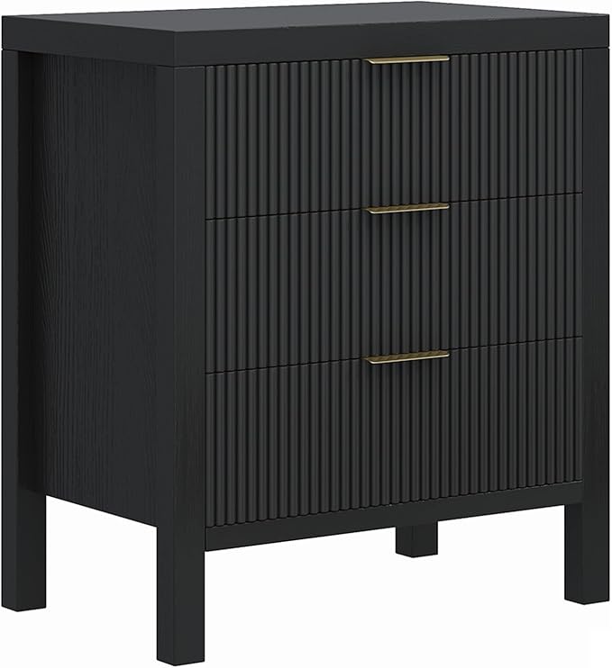 6 Drawer Dresser, Modern Wide Storage Chest of Drawers Organizer with Waveform Panel, Fluted Dresser with Spacious Storage and Golden Handles for Bedroom, Hallway, Entryway, （Black 2PCS）